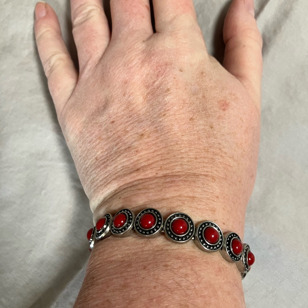 NWOT Timeless Red and Silver Stone Bracelet